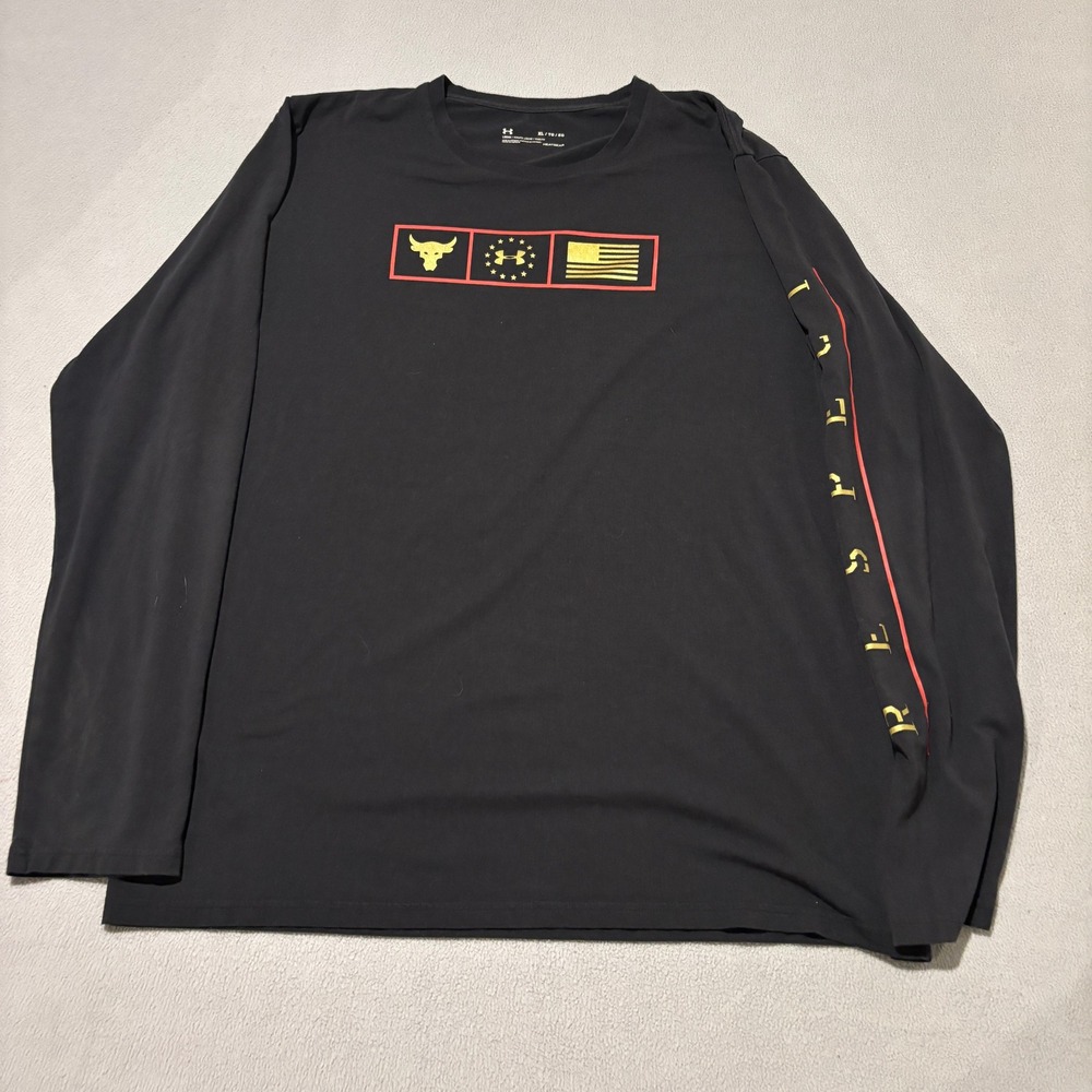 Under Armour Project Rock Mens XL Black Long Sleeve Shirt Brahma Bull Respect